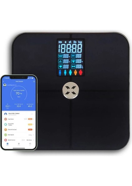 Akıllı Tartı Dijital Baskül, Apple Health Google Fit Nabız, Vücut Kitle, Kas, Su, Kemik, Yağ Ölçümü