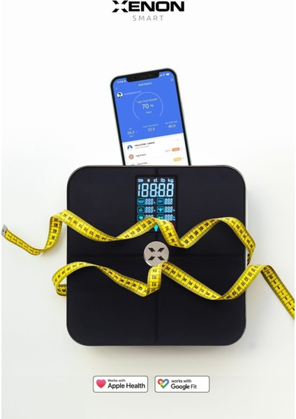 Akıllı Tartı Dijital Baskül, Apple Health Google Fit Nabız, Vücut Kitle, Kas, Su, Kemik, Yağ Ölçümü