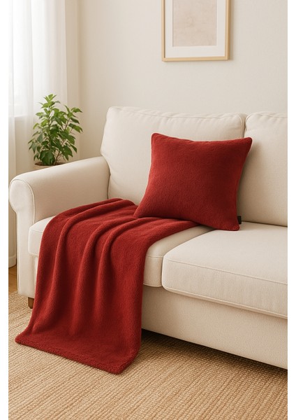 Elegance Confort Kırmızı Kırlent Kılıfı ve Battaniye Seti