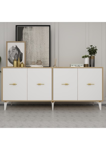 Beyda Konsol Tv Sehpası Çok Amaçlı Dolap 180 cm Meşe Beyaz