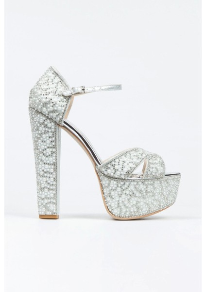 Kadın Moda Gümüş Sultan Full Inci Taşlı Klasik Köşe Kalıplı Kalın Düğün Nişan Gece Abiye Ayakkabısı fırsatları