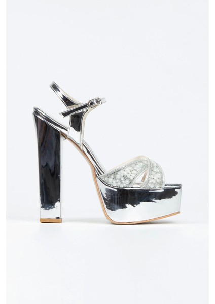 Kadın Moda Şık Gümüş Ayna Yüz Inci Taşlı Klasik Köşe Kalıplı Kalın Düğün Nişan Gece Abiye Ayakkabısı fırsatları