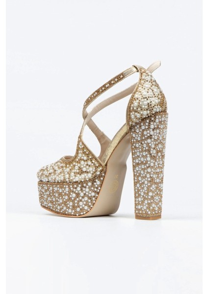 Kadın Moda Gümüş Ayna Full Inci Taşlı Klasik Köşe Kalıplı Kalın Düğün Nişan Gece Abiye Ayakkabısı modelleri