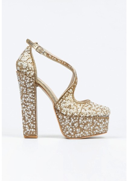 Kadın Moda Gümüş Ayna Full Inci Taşlı Klasik Köşe Kalıplı Kalın Düğün Nişan Gece Abiye Ayakkabısı fırsatları