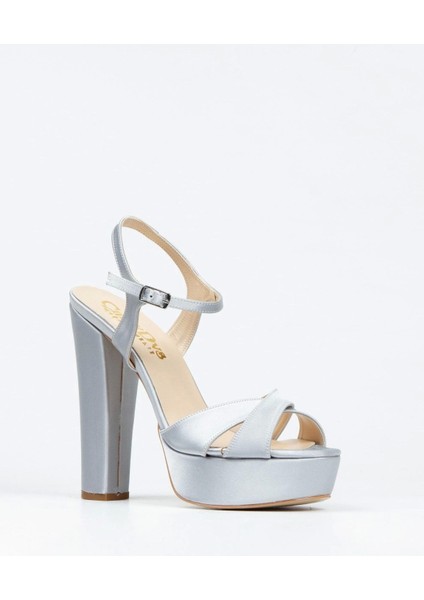 Kadın Moda Şık Gümüş Saten Klasik Ayakkabı Kalın Düğün Nişan Gece Abiye Ayakkabısı fiyatları