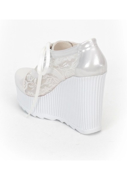 Kadın Moda Şık Beyaz Tül Çınar Dolgu Topuklu Ayakkabı Topuklu Düğün Nişan Gece Abiye Ayakkabısı modelleri
