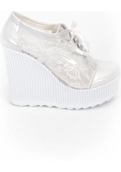 Kadın Moda Şık Beyaz Tül Çınar Dolgu Topuklu Ayakkabı Topuklu Düğün Nişan Gece Abiye Ayakkabısı fırsatları