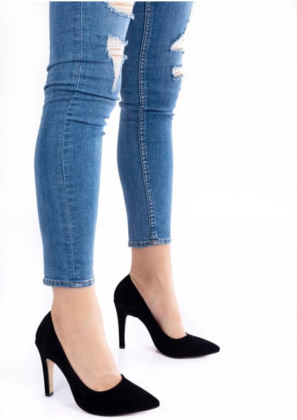 Siyah Süet Aynalı Stiletto Topuklu Kadın Klasik Ayakkabı Kadın Topuklu Abiye Ayakkabı Şık