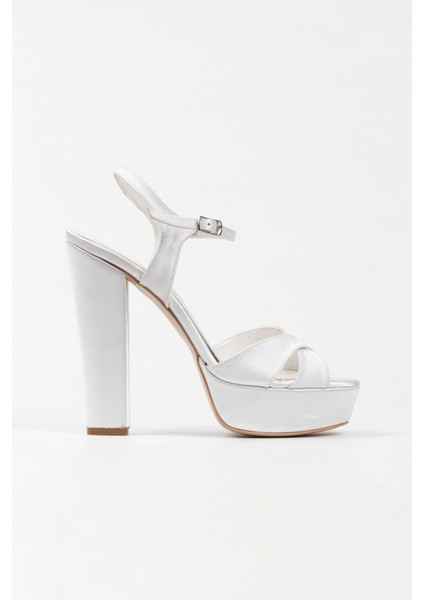 Kadın Moda Şık Gümüş Saten Klasik Ayakkabı Kalın Düğün Nişan Gece Abiye Ayakkabısı fırsatları