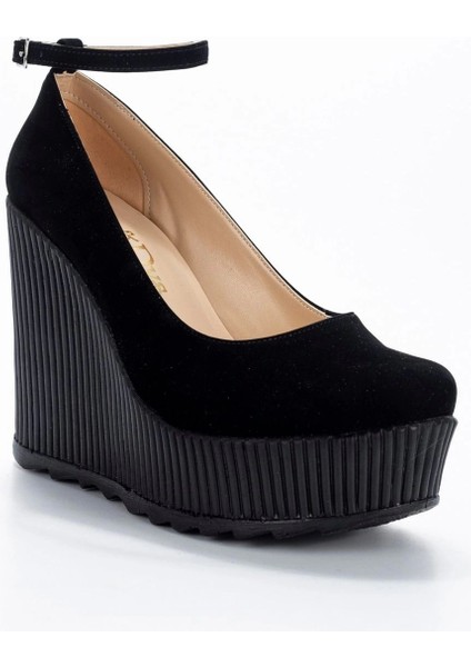 Kadın Moda Şık Siyah Süet Dolgu Topuklu Ayakkabı Topuklu Düğün Nişan Gece Abiye Ayakkabısı fiyatları