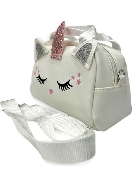 Beyaz Renk Kız Çocuk Çanta Ponponlu Nakışlı Kız Çocuk Omuz ve El Çantası modelleri
