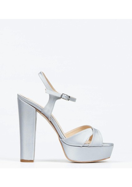 Kadın Moda Şık Gümüş Saten Klasik Ayakkabı Kalın Düğün Nişan Gece Abiye Ayakkabısı fırsatları