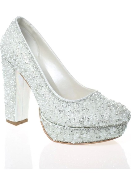 Kadın Beyaz Abiye Ayakkabı Kadın Topuklu Şık Gece Ayakkabısı Zarif Tasarım Yüksek Topuk