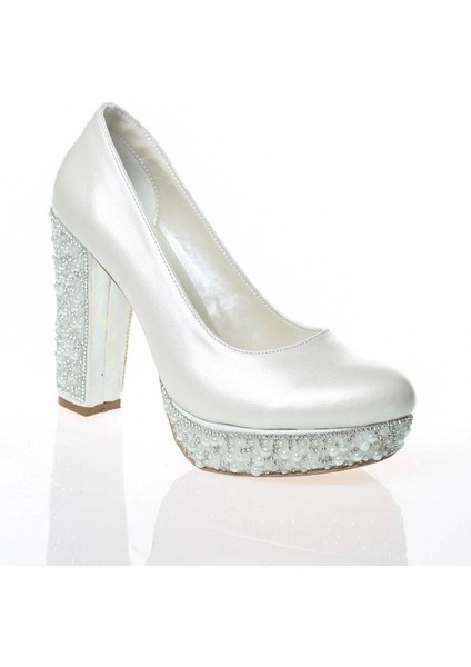 Kadın Sedef Cilt Ökçe Poli İnci Taş Abiye Ayakkabı Kadın Topuklu Şık Gece Ayakkabısı