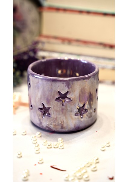 Yıldız Temalı Lüster Tekniği ile Yaldızlanmış Seramik Tealight Mumluk