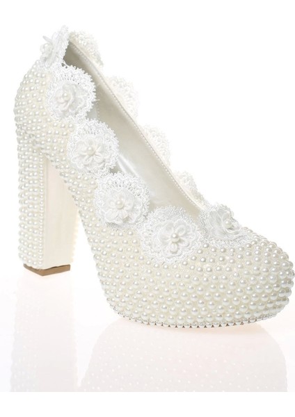 Kadın Beyaz Sedef Inci Taş Işlemeli Gelin Ayakkabı Kadın Topuklu Abiye Ayakkabı Şık Gece Ayakkabısı