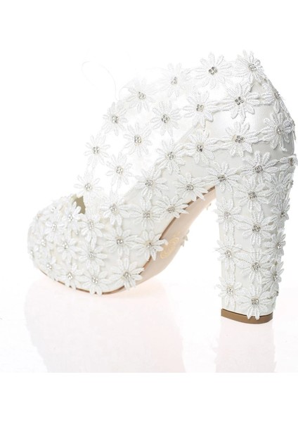 Kadın Beyaz Sedef İnci Taş İşlemeli Gelin Ayakkabı Kadın Topuklu Abiye Ayakkabı Şık Gece Ayakkabısı fırsatları