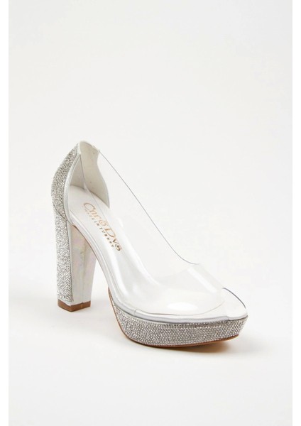 Sedef Şeffaf Ökçe Poli Taş Topuklu Kadın Abiye Ayakkabı Kadın Topuklu Şık Gece Ayakkabısı