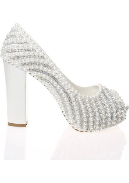 Kadın Beyaz Sedef İnci Taş İşlemeli Gelin Ayakkabı Kadın Topuklu Abiye Ayakkabı Şık Gece Ayakkabısı modelleri