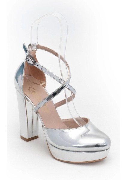 Gümüş Ayna Kadın Abiye Ayakkabı Kadın Topuklu Şık Gece Ayakkabısı Zarif Tasarım Yüksek Topuk