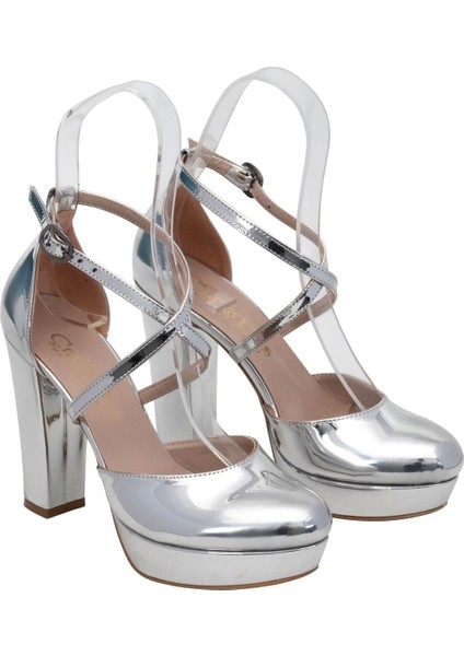 Gümüş Ayna Kadın Abiye Ayakkabı Kadın Topuklu Şık Gece Ayakkabısı Zarif Tasarım Yüksek Topuk fiyatları