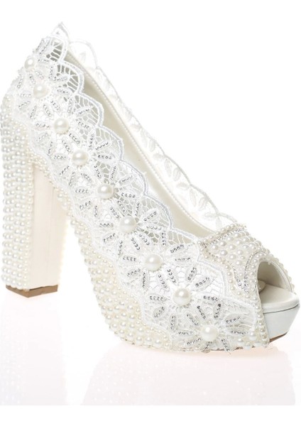 Kadın Beyaz Sedef Inci Taş Işlemeli Gelin Ayakkabı Kadın Topuklu Abiye Ayakkabı Şık Gece Ayakkabısı