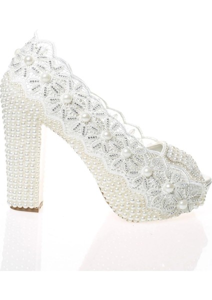 Kadın Beyaz Sedef Inci Taş Işlemeli Gelin Ayakkabı Kadın Topuklu Abiye Ayakkabı Şık Gece Ayakkabısı modelleri