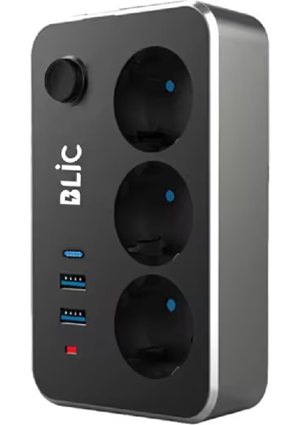Byars-Termal Akım Korumalı Priz 2 Metre 2.1A 2xusb 1xtype-C Anahtarlı Seyyar Çoklu Priz Blic Ftr-02 Byarsbilişim
