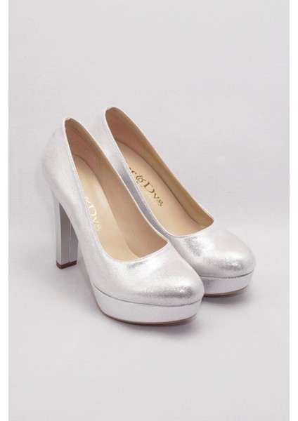 Kadın Moda Şık Gümüş Klasik Topuklu Ayakkabı Topuklu Düğün Nişan Gece Abiye Ayakkabısı