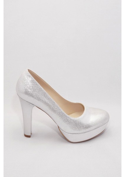 Kadın Moda Şık Gümüş Klasik Topuklu Ayakkabı Topuklu Düğün Nişan Gece Abiye Ayakkabısı fırsatları