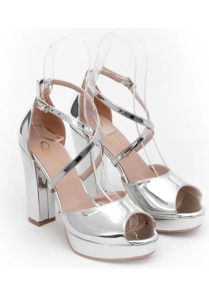 Gümüş Ayna Kadın Abiye Ayakkabı Kadın Topuklu Şık Gece Ayakkabısı Zarif Tasarım Yüksek Topuk fiyatları