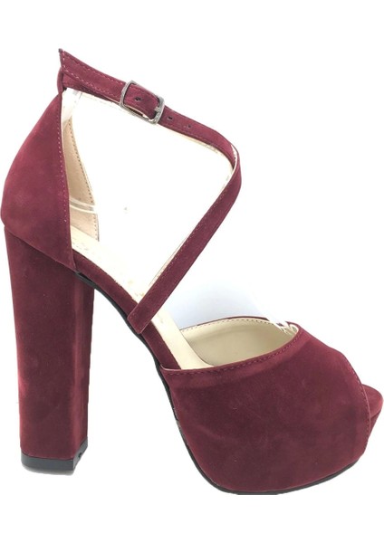 Bordo Süet Kadın Abiye Ayakkabı Kadın Topuklu Şık Gece Ayakkabısı Zarif Tasarım Yüksek Topuk fiyatları
