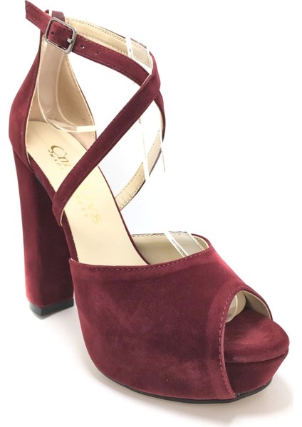 Bordo Süet Kadın Abiye Ayakkabı Kadın Topuklu Şık Gece Ayakkabısı Zarif Tasarım Yüksek Topuk modelleri