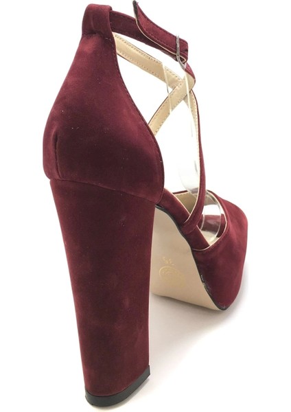 Bordo Süet Kadın Abiye Ayakkabı Kadın Topuklu Şık Gece Ayakkabısı Zarif Tasarım Yüksek Topuk fırsatları