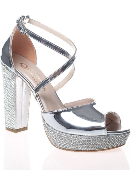 Kadın Gold Ayna Ökçe Poli Taş Abiye Ayakkabı Kadın Topuklu Şık Gece Ayakkabısı Zarif Tasarım