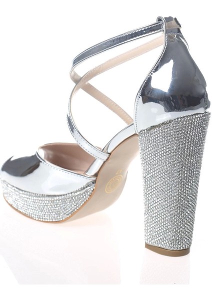 Kadın Gold Ayna Ökçe Poli Taş Abiye Ayakkabı Kadın Topuklu Şık Gece Ayakkabısı Zarif Tasarım fırsatları