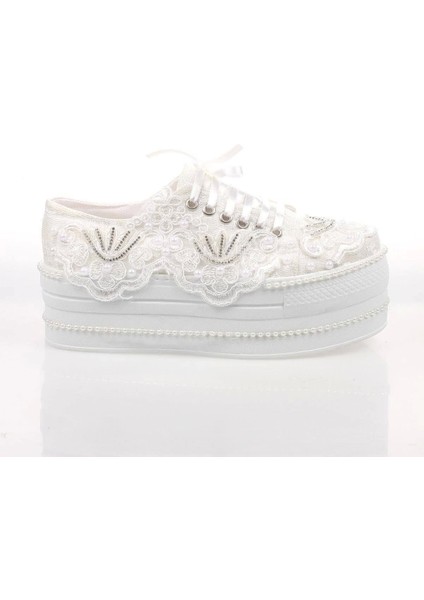 Kadın Moda Şık Beyaz Çınar Taşlı Dolgu Topuklu Ayakkabı Topuklu Düğün Nişan Gece Abiye Ayakkabısı fırsatları