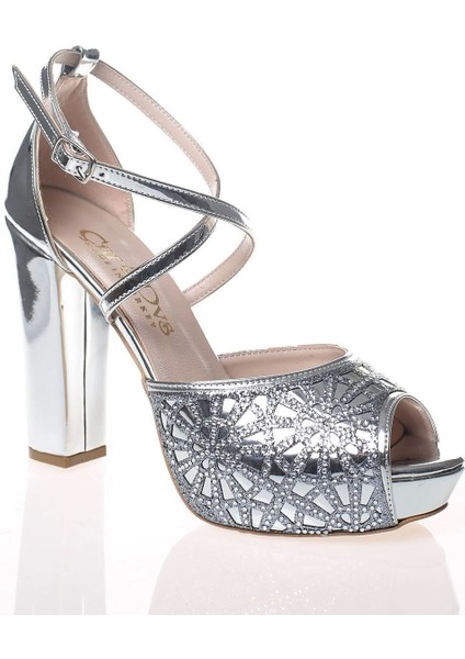 Kadın Gümüş Ayna Kristal Yüz Lazer Abiye Ayakkabı Kadın Topuklu Şık Gece Ayakkabısı