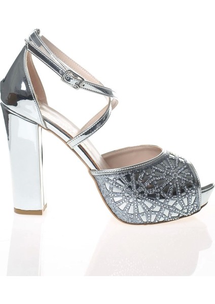 Kadın Gümüş Ayna Kristal Yüz Lazer Abiye Ayakkabı Kadın Topuklu Şık Gece Ayakkabısı modelleri