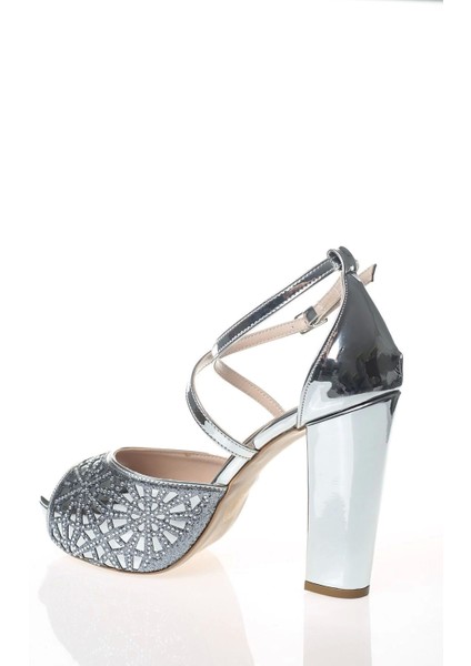 Kadın Gümüş Ayna Kristal Yüz Lazer Abiye Ayakkabı Kadın Topuklu Şık Gece Ayakkabısı fırsatları