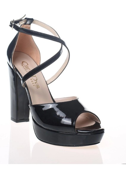 Kadın Siyah Rugan Abiye Ayakkabı Kadın Topuklu Şık Gece Ayakkabısı Zarif Tasarım Yüksek Topuk