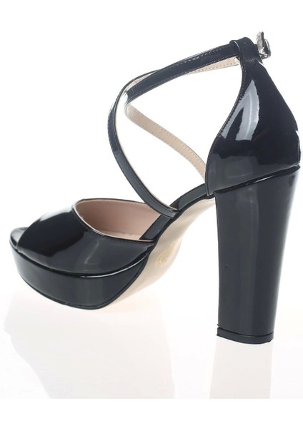 Kadın Siyah Rugan Abiye Ayakkabı Kadın Topuklu Şık Gece Ayakkabısı Zarif Tasarım Yüksek Topuk fırsatları