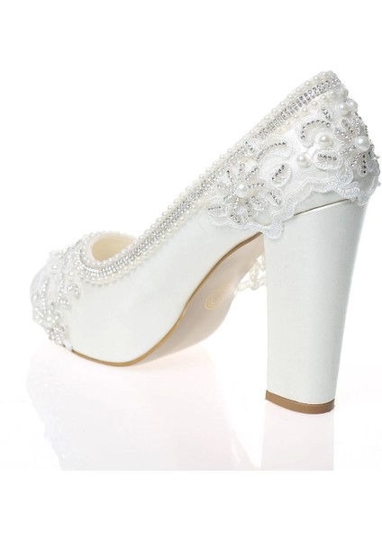 Kadın Moda Şık Sedef Inci Taş Işlemeli Gelin Ayakkabı Topuklu Düğün Nişan Gece Abiye Ayakkabısı modelleri