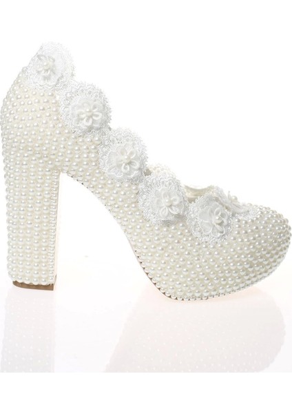 Kadın Moda Beyaz Sedef Inci Taş Işlemeli Gelin Ayakkabı Topuklu Düğün Nişan Gece Abiye Ayakkabısı fırsatları