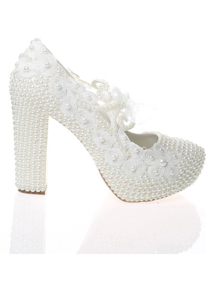 Kadın Moda Şık Sedef Inci Taş Işlemeli Gelin Ayakkabı Topuklu Düğün Nişan Gece Abiye Ayakkabısı fırsatları