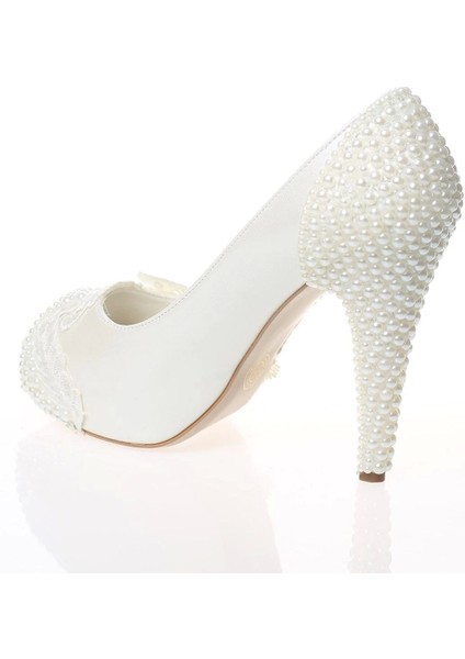 Kadın Moda Beyaz Sedef Inci Taş Işlemeli Gelin Ayakkabı Topuklu Düğün Nişan Gece Abiye Ayakkabısı modelleri