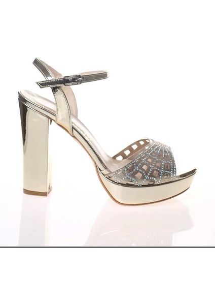 Gold Ayna Şeffaf Kare Yüz Lazer Kadın Abiye Ayakkabı Kadın Topuklu Şık Gece Ayakkabısı modelleri