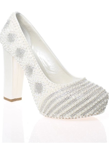 Kadın Moda Şık Sedef Inci Taş Işlemeli Gelin Ayakkabı Topuklu Düğün Nişan Gece Abiye Ayakkabısı
