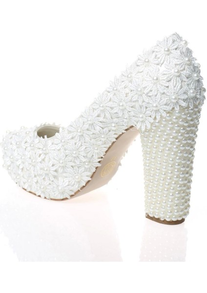 Kadın Moda Beyaz Sedef Inci Taş Işlemeli Gelin Ayakkabı Topuklu Düğün Nişan Gece Abiye Ayakkabısı modelleri