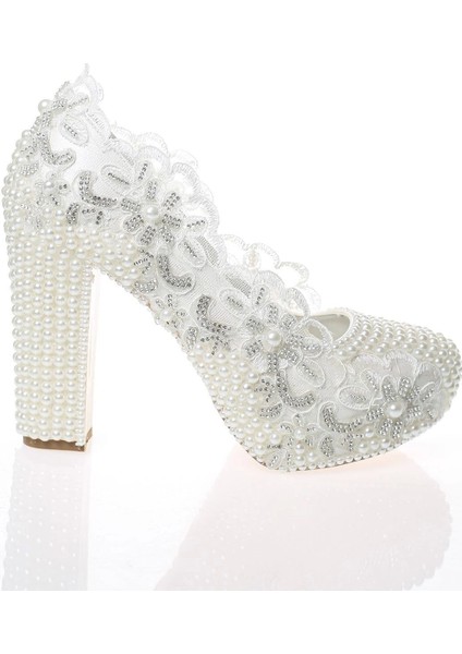 Kadın Moda Şık Sedef Inci Taş Işlemeli Gelin Ayakkabı Topuklu Düğün Nişan Gece Abiye Ayakkabısı fırsatları